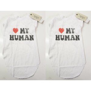 NEW! Set of 2 "Heart My Human" White Crew Dog Matching Tees - small dog